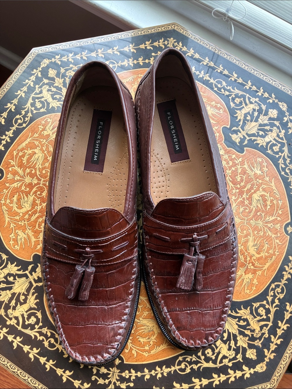 Florsheim Brown Croc-Embossed vintage Tassel Cognac size 10.5D Loafers 18469